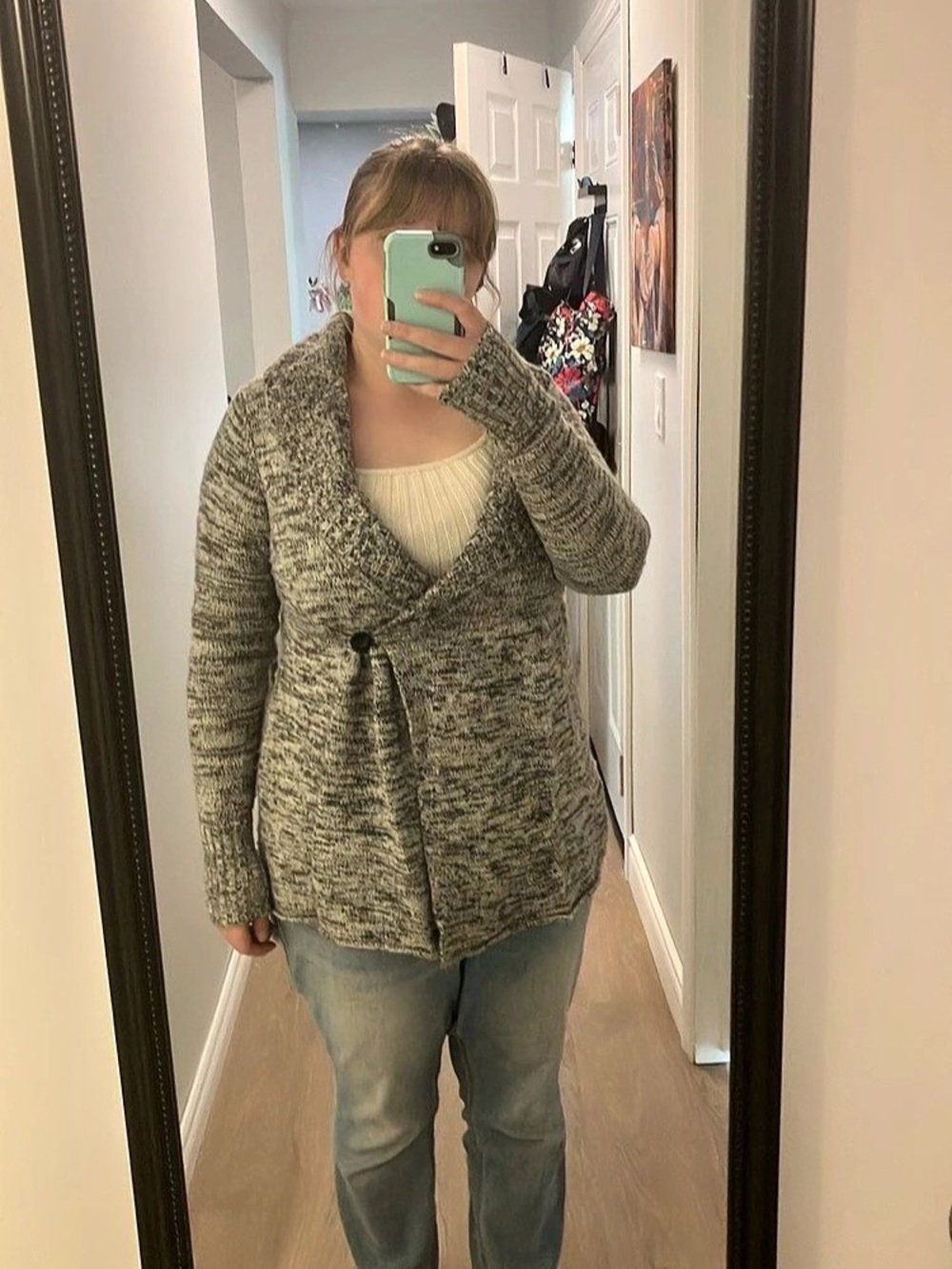 Talula Marled Knit Cardigan Gray & White Size Large